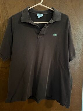 Lacoste Men's Dark Brown Polo with Green Crocodile Logo
